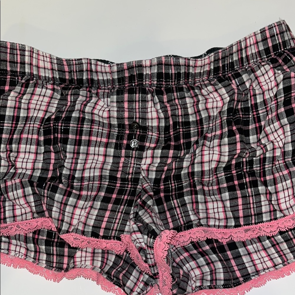 Plaid Women's Sleep Shorts - Pink and Black